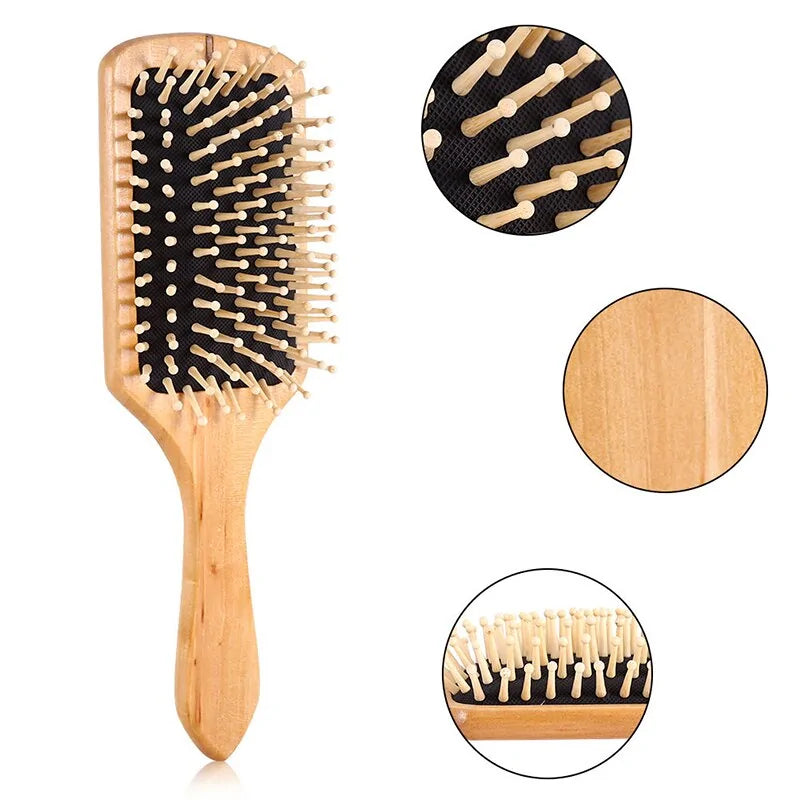 Antistatic Natural Wooden Massage Hairbrush Comb