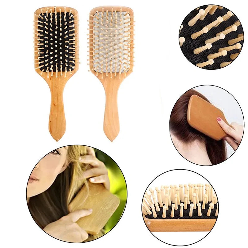 Antistatic Natural Wooden Massage Hairbrush Comb